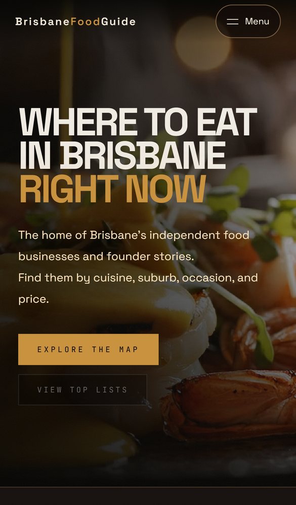 Brisbane Food Guide homepage on a phone