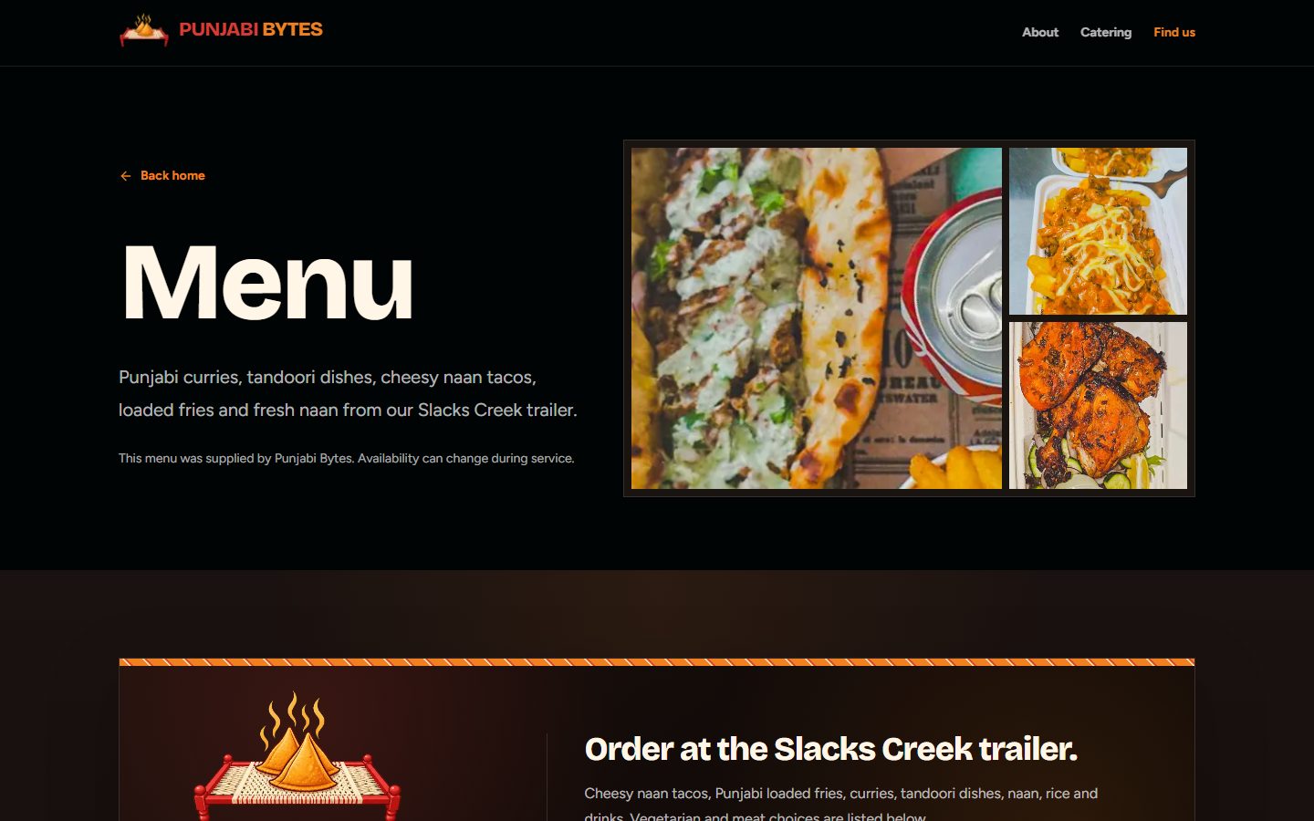 Screenshot of the Punjabi Bytes menu page